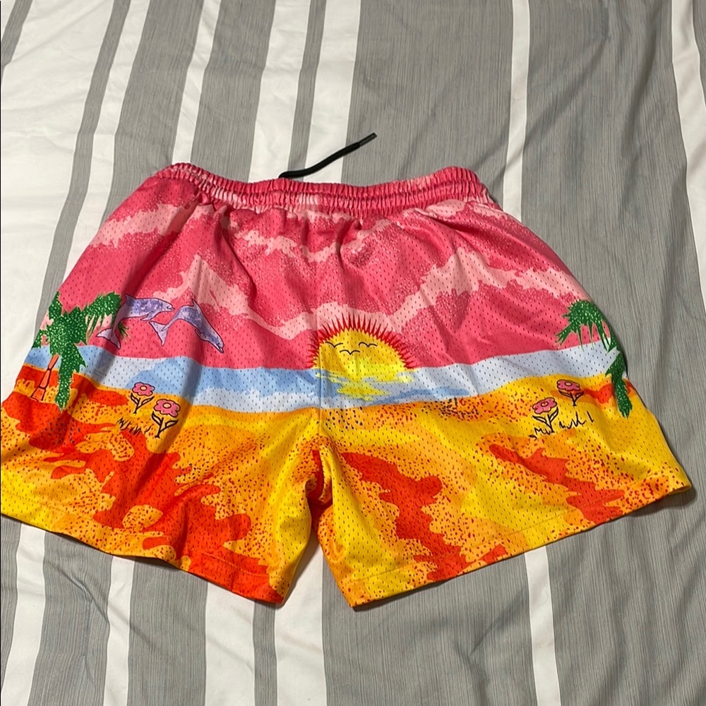 Colorful Graphic Swim Shorts with Heart Design Mens S - Picture 2 of 3